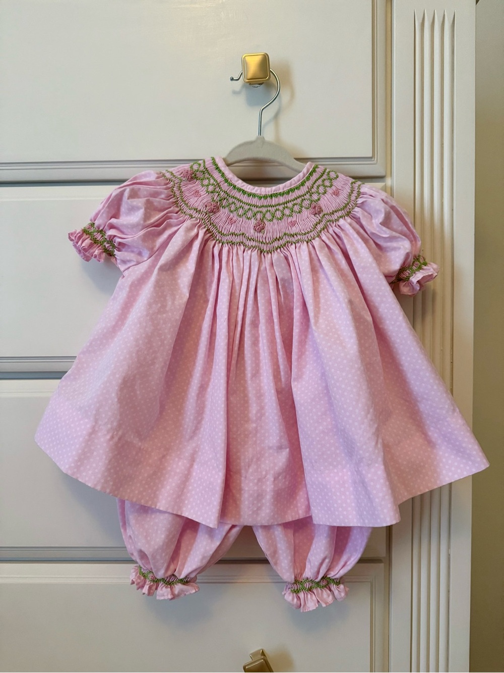 Pink Smocked Dress & Bottom Set